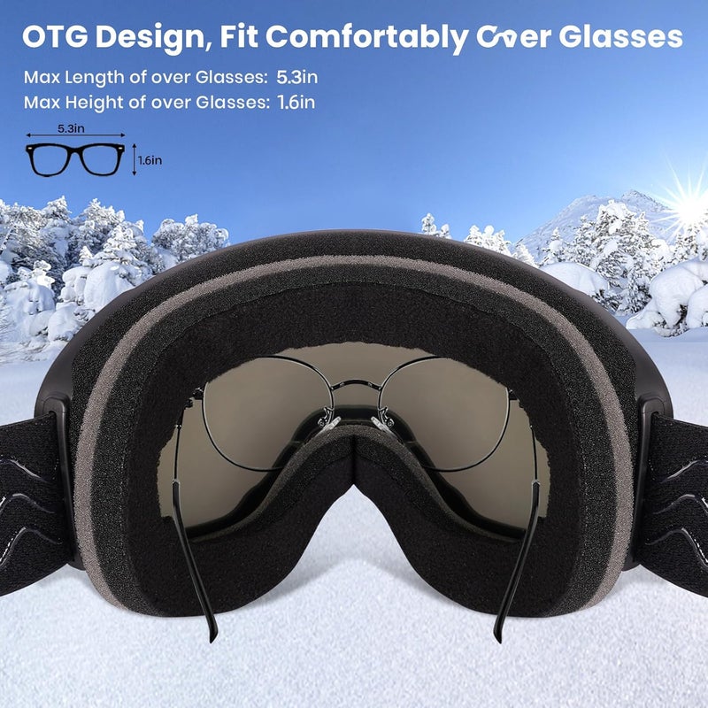 COOLOO Ski Goggles, OTG Snow Goggles for Adult Men Women Youth, Snowboard Goggles Over Glasses, Anti-fog, UV Protection - Image 4